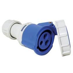 Plug, female, w/ safety cover, 16A, 220-240V, blue
